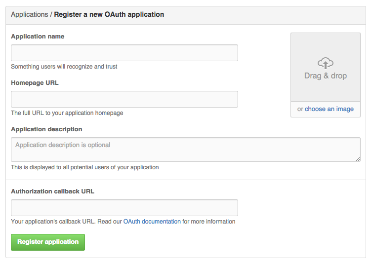 Creating a new application on Github