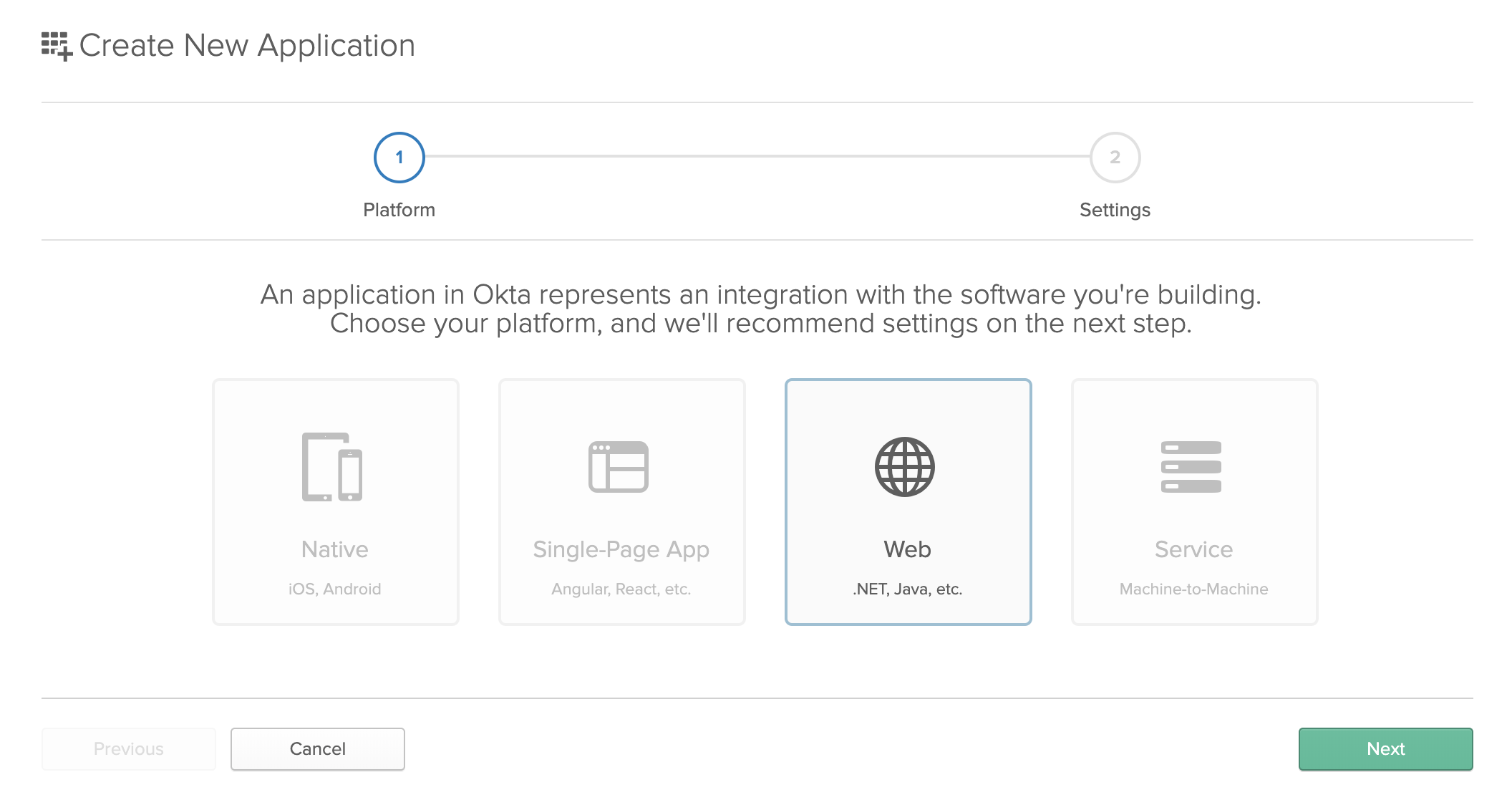 Creating a new application in Okta